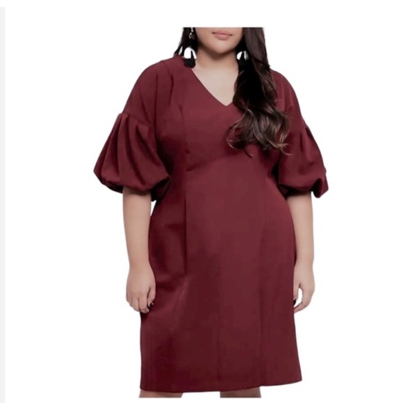 Eloquii Women’s Plus Size 20 Puff Sleeve V Neck Midi Dress - Picture 8 of 8